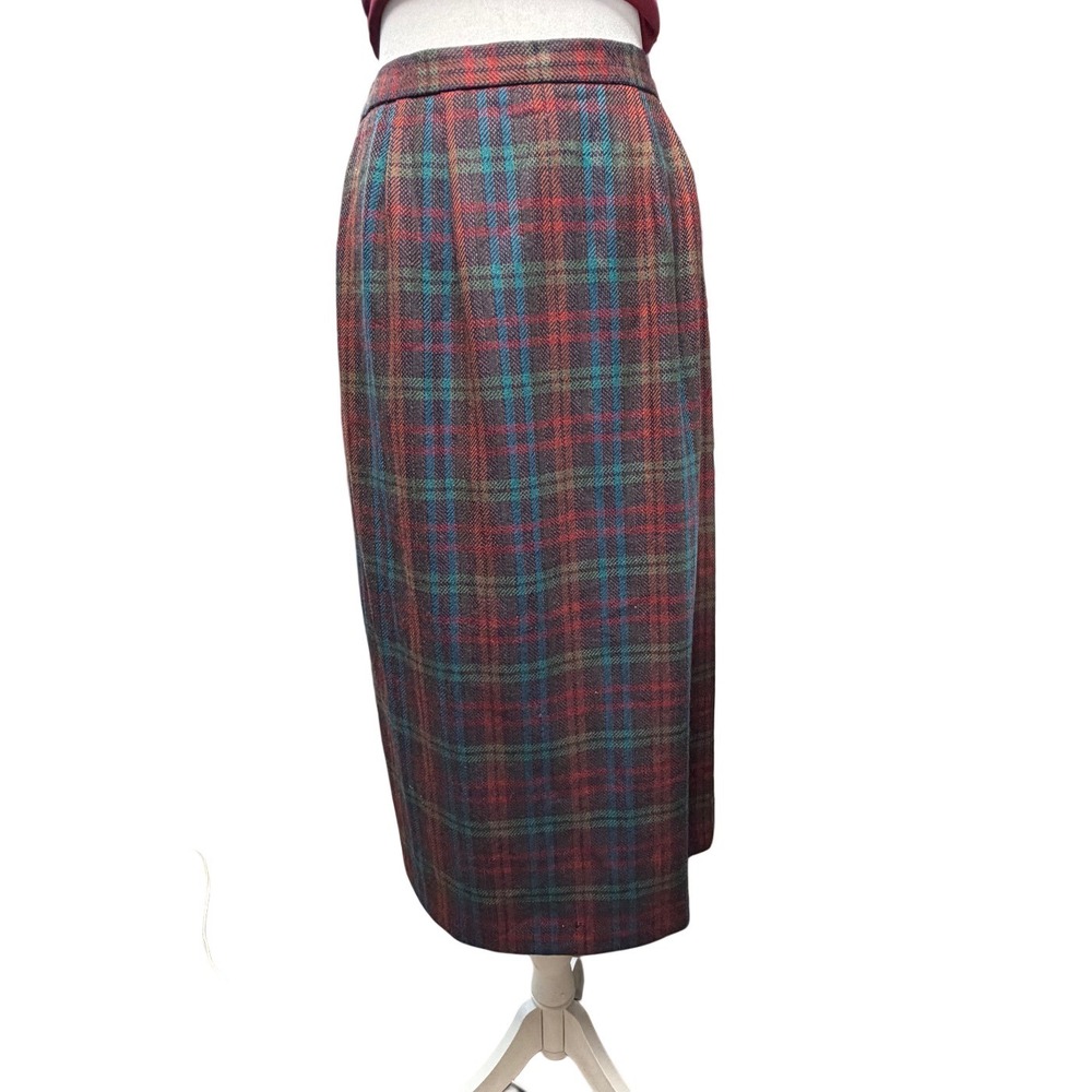 Vintage Wool Plaid Midi Skirt Small Tartan Preppy Career High Waist Union Made - Picture 11 of 12